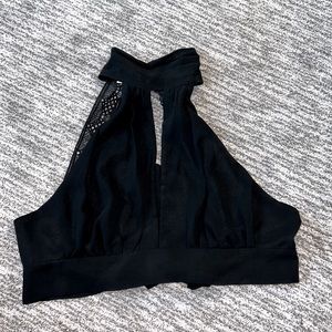 Black Cropped Blouse, Size XL - Adjustable Wrap Around Tie- Never Worn